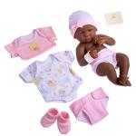 JC Toys/Berenguer - La Newborn Nursery 8pc. Lifelike African American 14in Baby Doll - Pink Gift Set